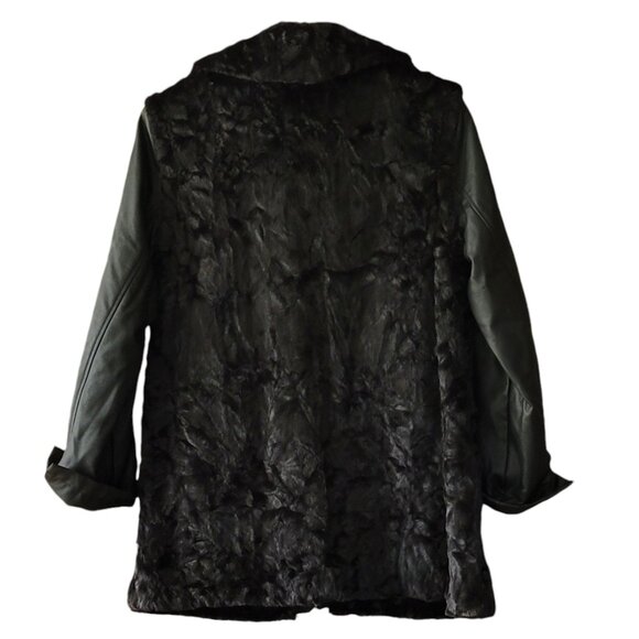 Dennis Basso Faux Fur Vegan Leather Zip Front Jacket w/ Zip-Off Sleeves NEW - Picture 3 of 14